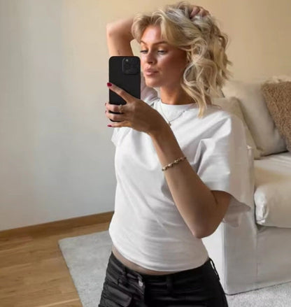 ✦ cropped t-shirt women’s casual o-neck corset top (white)