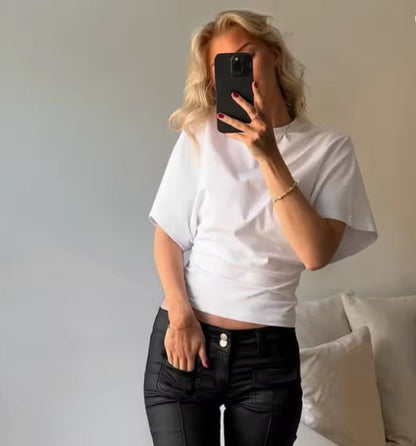 ✦ cropped t-shirt women’s casual o-neck corset top (white)