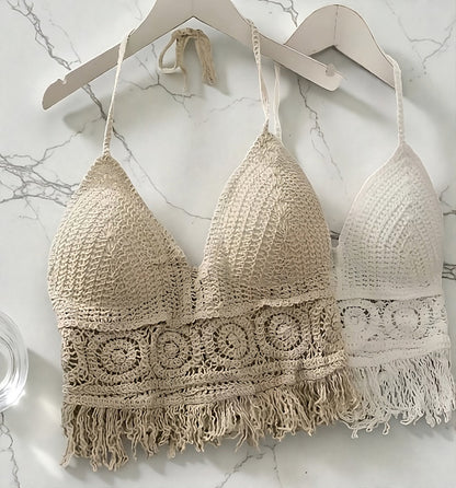 white / beige boho backless halter ✦ summer