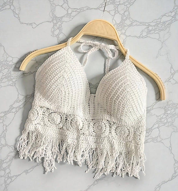 white / beige boho backless halter ✦ summer