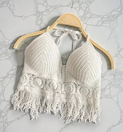 white / beige boho backless halter ✦ summer